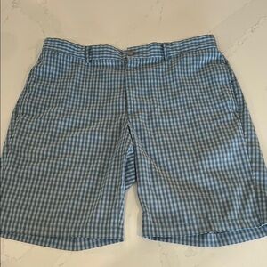 Greg Norman Golf Shorts Blue Checkered Baby Blue/Gray Flat front Size 34/36